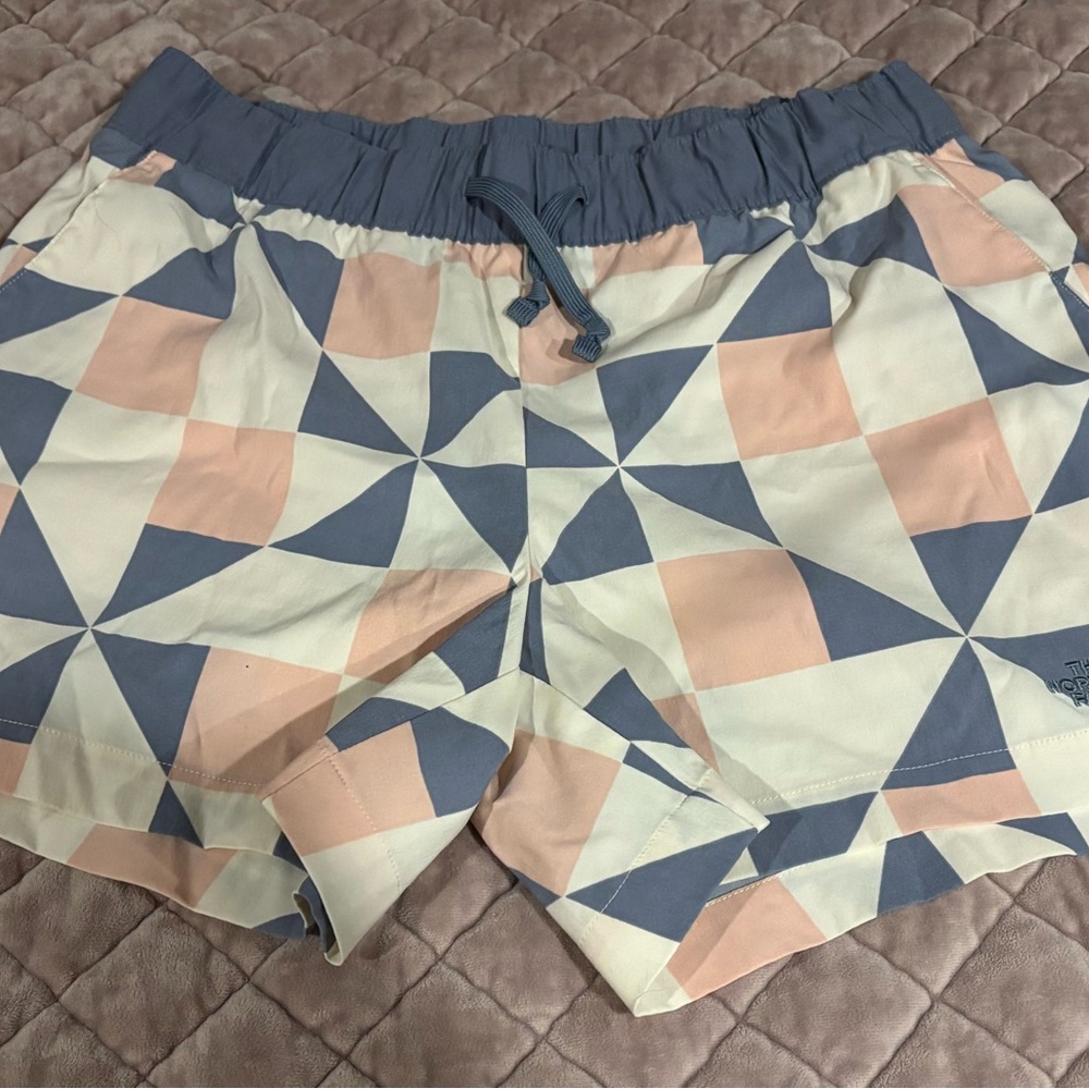 The North Face Geometric Athletic Shorts - Blue and Cream